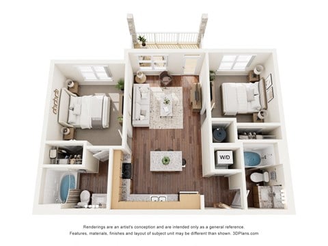 Floor plan for 2 beds, 2 baths, 853 sqft